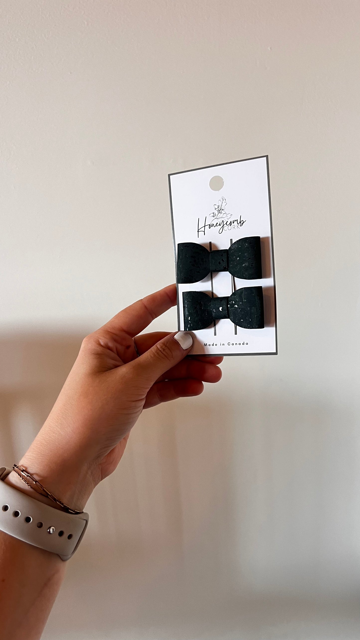 Honeycomb Cork - Rylie Bow - Pigtail Set of Clips - Evergreen