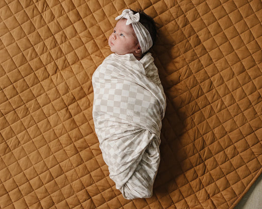 Mebie Baby - Taupe Checkered Bamboo Stretch Swaddle