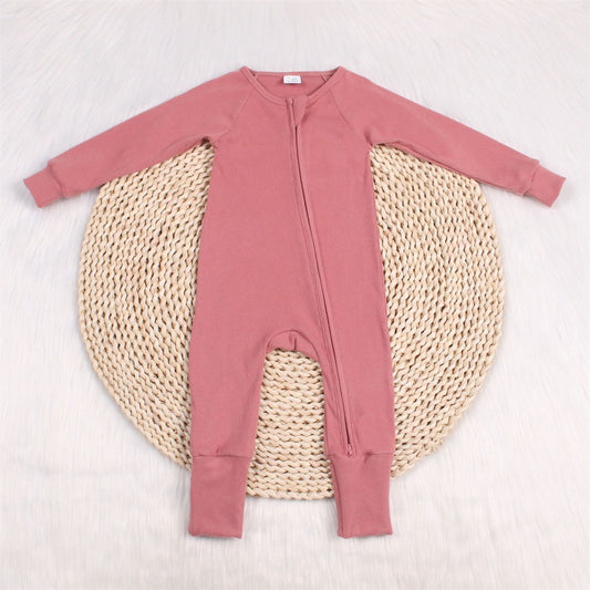 Poppy & Co - Ribbed Bamboo Double Zip Convertible Footie - Dark Pink