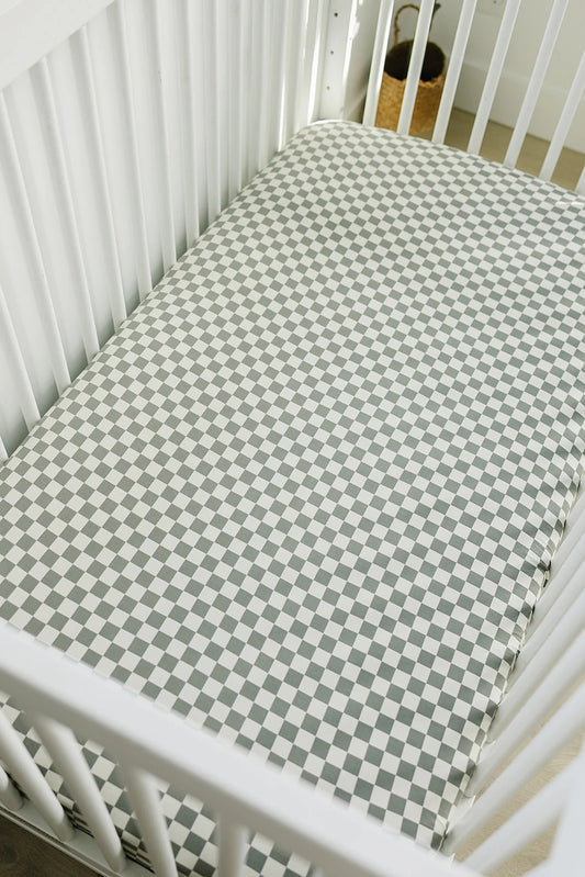 Pre Order - Mebie Baby - Light Green Checkered Bamboo Crib Sheet