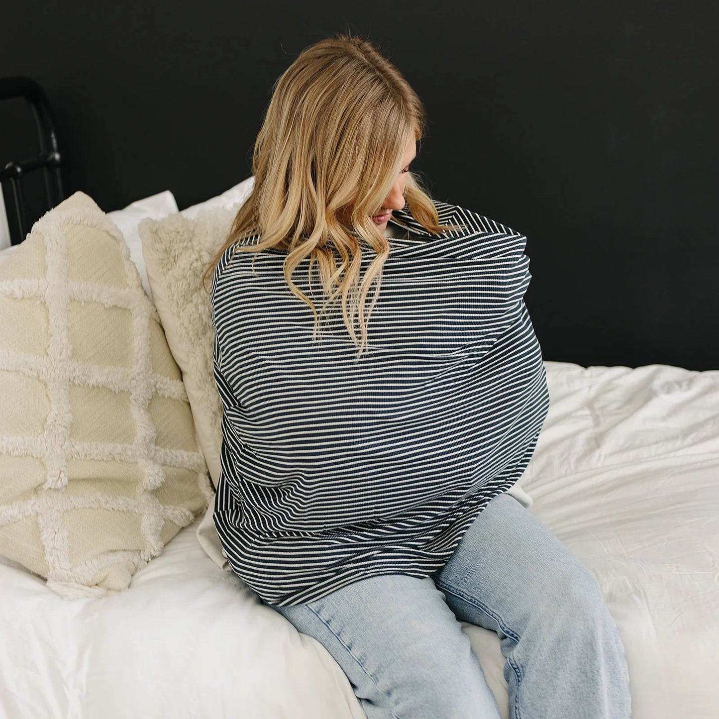 Mebie Baby - Navy Stripes Ribbed Bamboo Multi-Use Cover