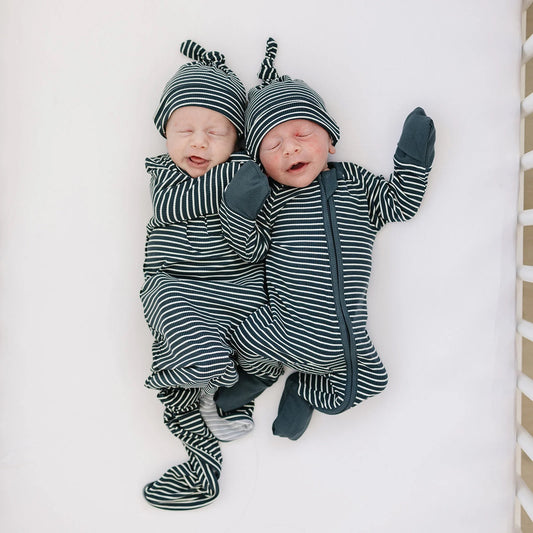 Mebie Baby - Navy Stripes Ribbed Bamboo Zipper