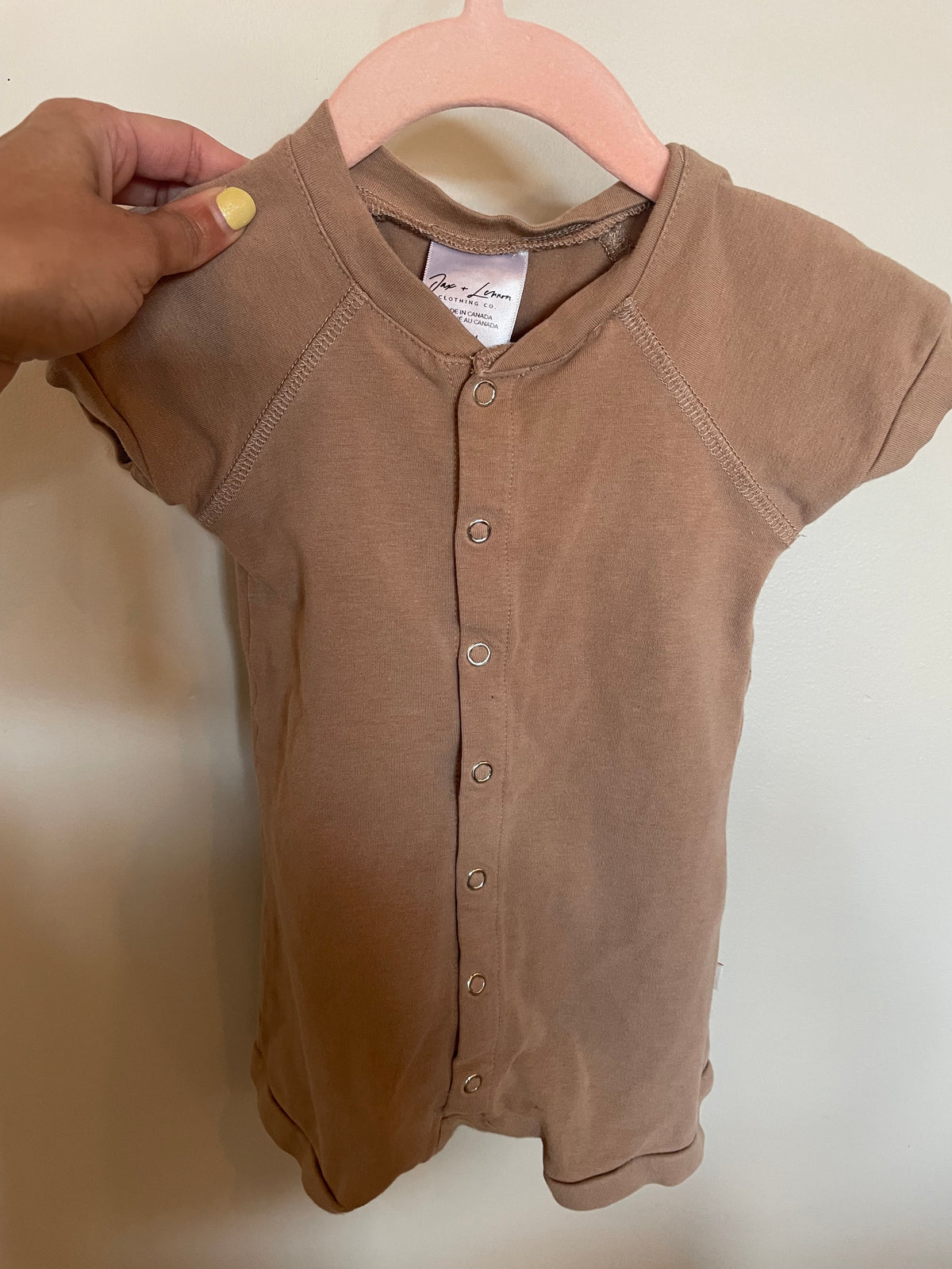 CAR MAR - Consignment- Jax & Lennon Tan Romper - 6-12M