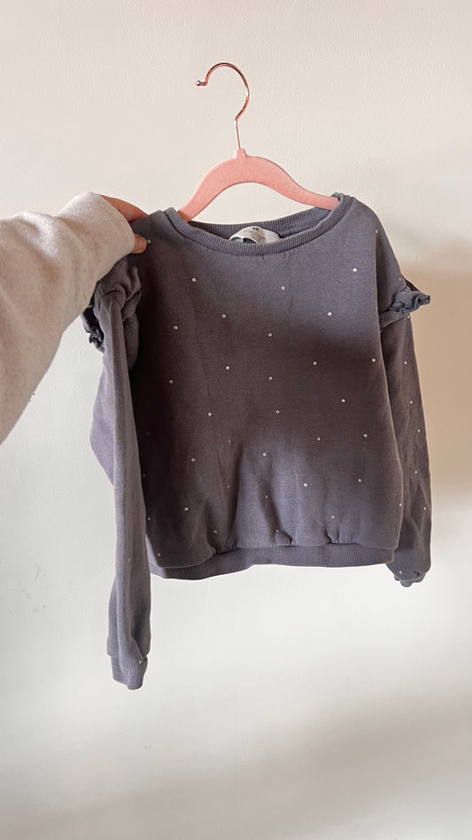 EM - Consignment - H&M Grey Ruffle Poka Dot Sweatshirt- 6/7