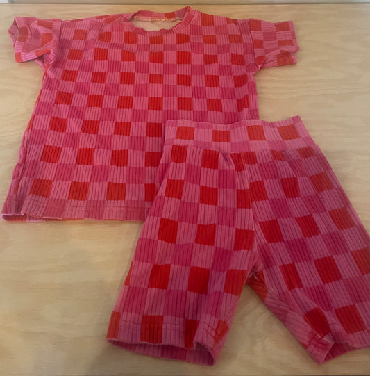 GC - Consignment - Teddy Little Pink Checkered Set - 6-7T