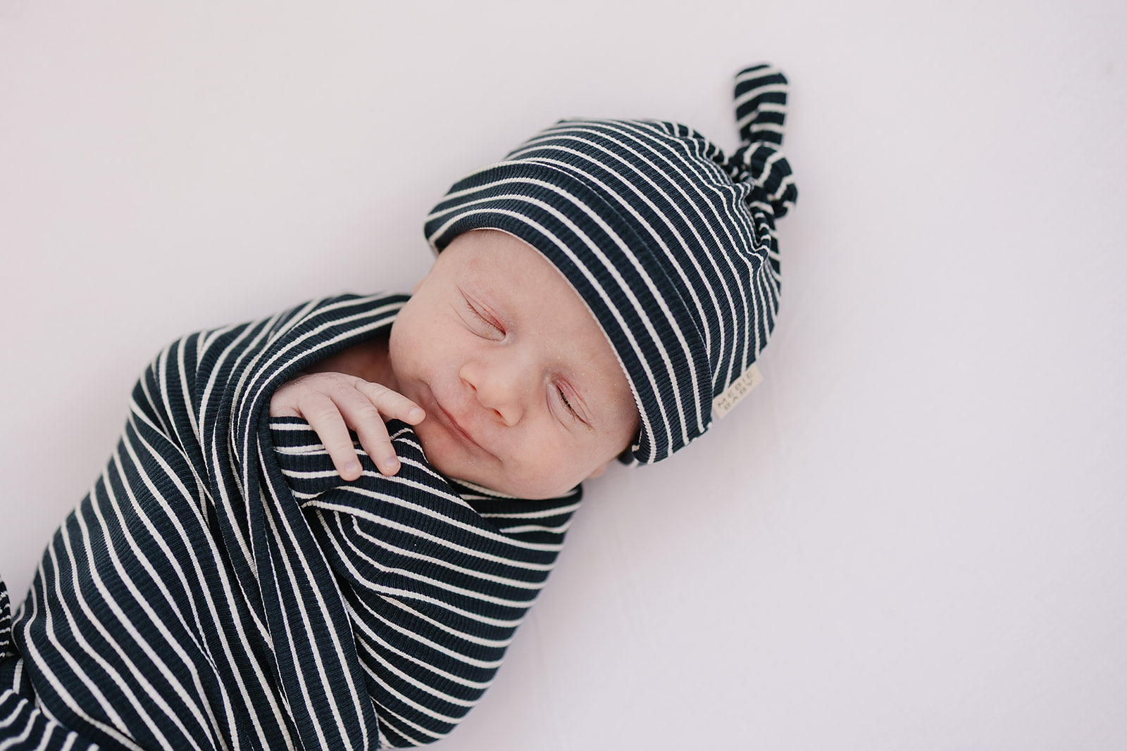 Mebie Baby - Navy Stripes Ribbed Bamboo Newborn Knot Hat