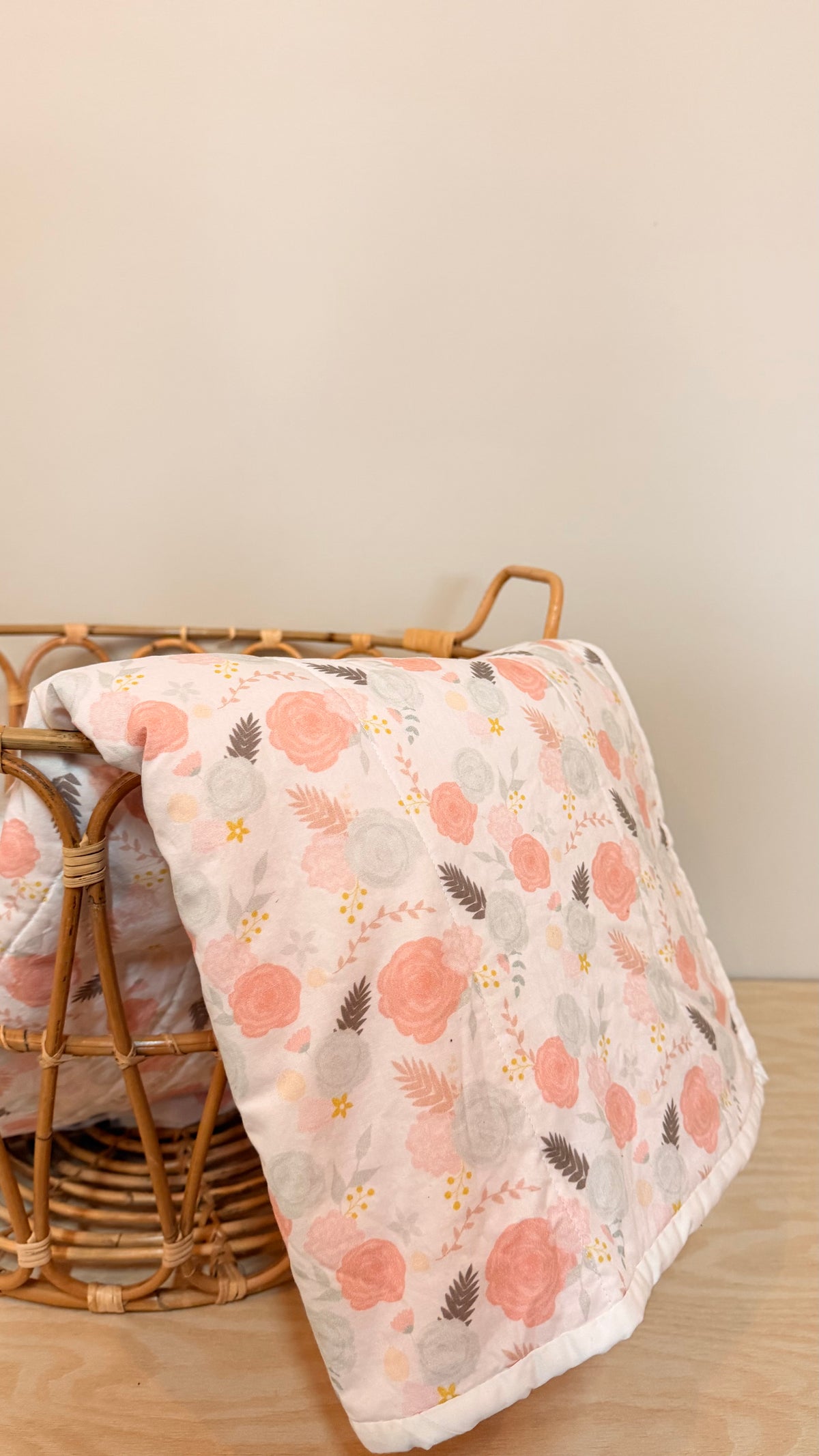 baby B basics - Pink Floral Quilted Baby Blanket 40x58