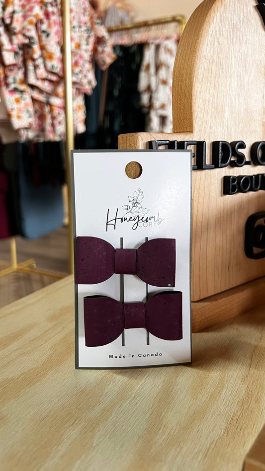 Honeycomb Cork - Rylie Bow - Pigtail Set of Clips - Wine