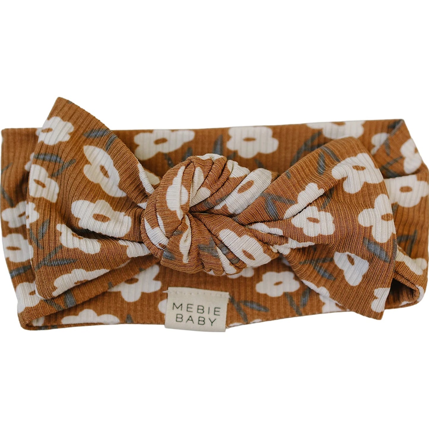 Pre Order - Mebie Baby - Ribbed Bamboo Mustard Floral Head Wrap