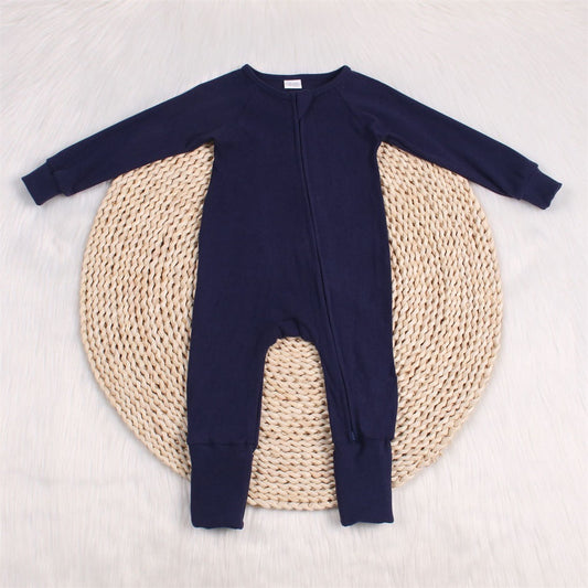 Poppy & Co - Ribbed Bamboo Double Zip Convertible Footie - Navy