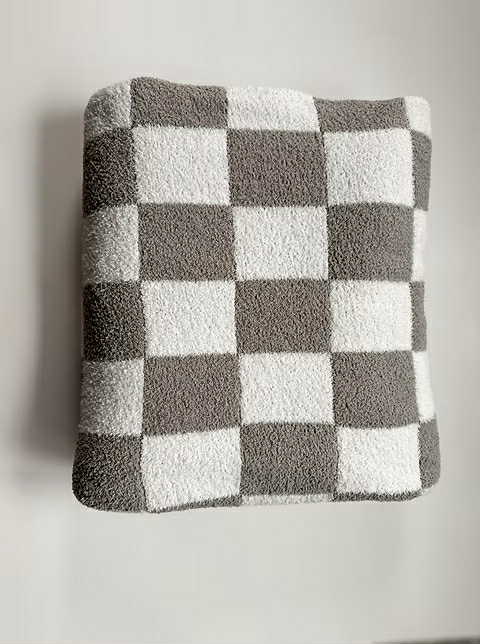 Little Aspen Baby - Stone Checkered Plush Blanket (Adult)