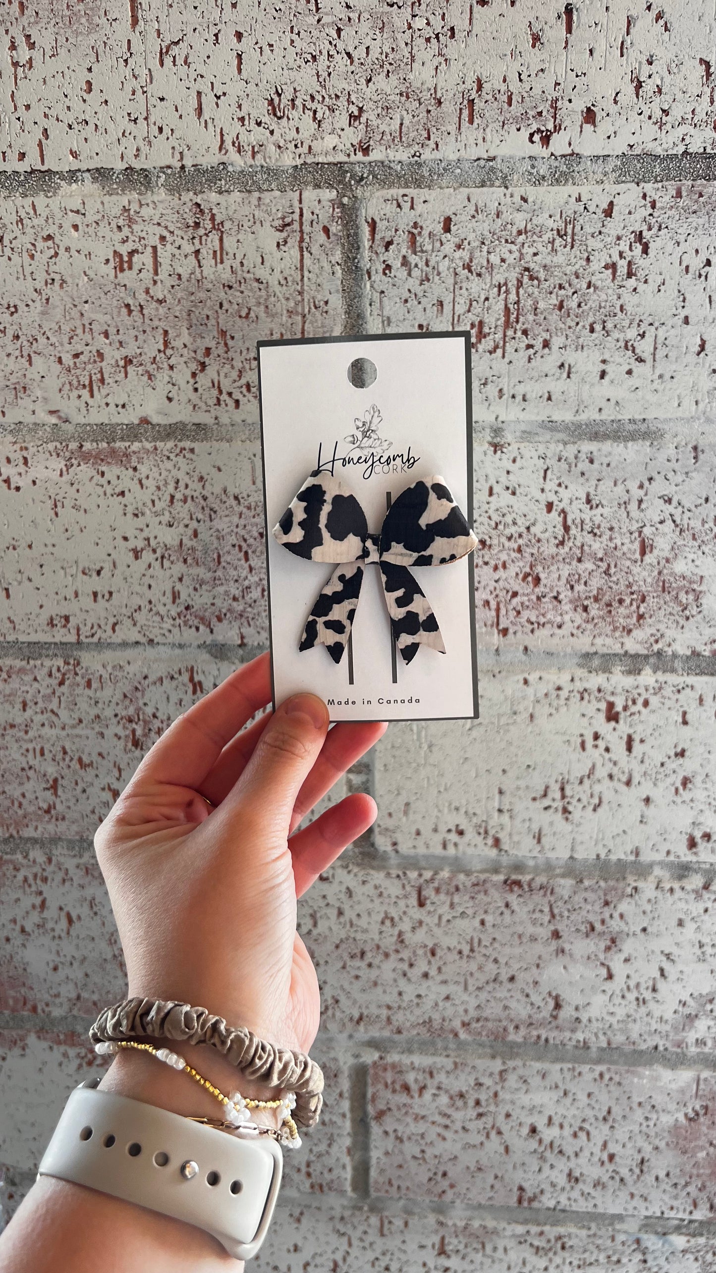Honeycomb Cork - Stella Bow - Clip - Cow Print