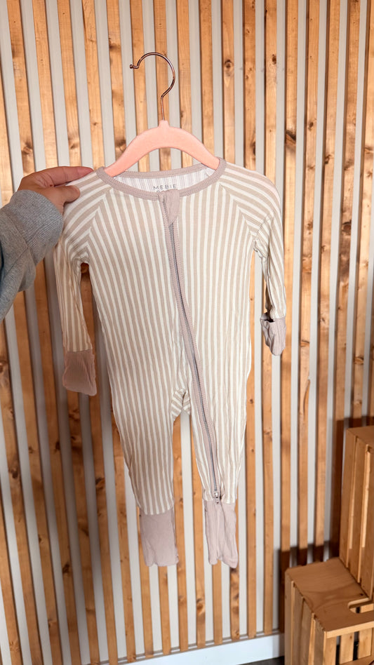 MM - Consignment - Mebie Baby Taupe Stripes Bamboo Sleeper 0-3M