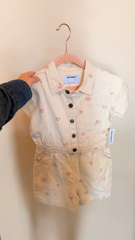 KD Consignment - NWT Old Navy Cream Floral Denim Romper 4T
