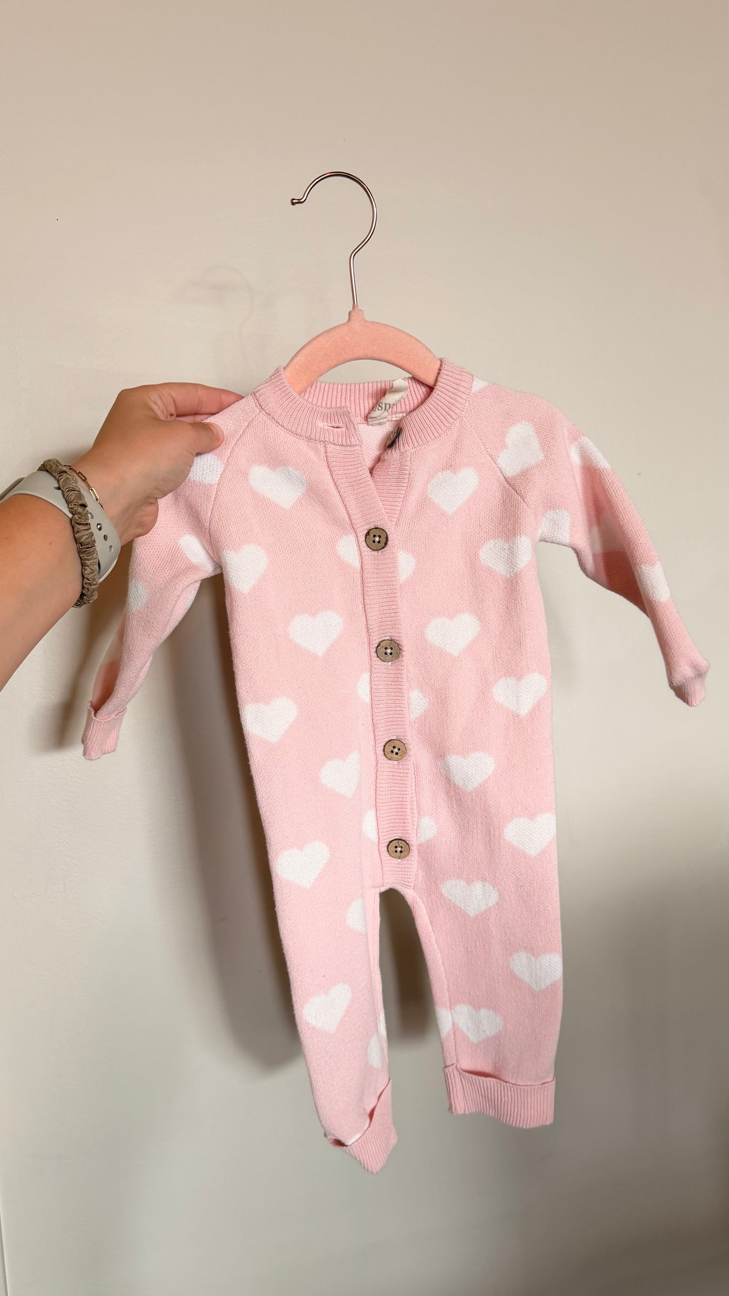 CM - Consignment - Snug - Pink Heart Knit Romper 3-6M