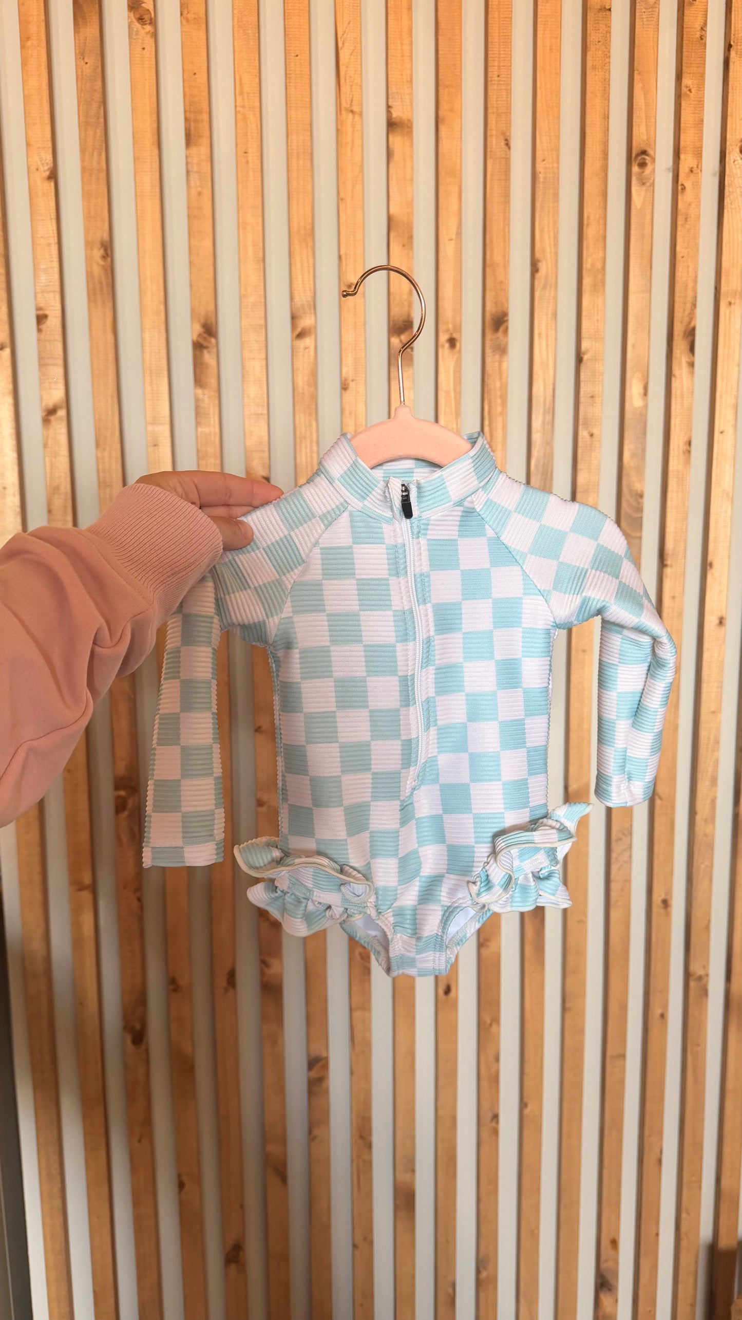 CC - Consignment - Imagine Perry - Blue Checkered Ruffle Swimsuit - 6-12M