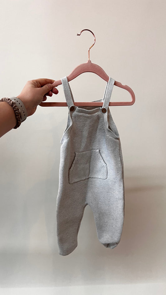 SS - Consignment - Little Planet Light Grey Knit Overalls - 9M