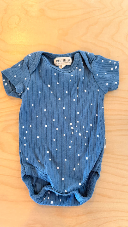 CC - Consignment - Rabbit Bear Dark Blue Ribbed Squares Bodysuit 0-3M