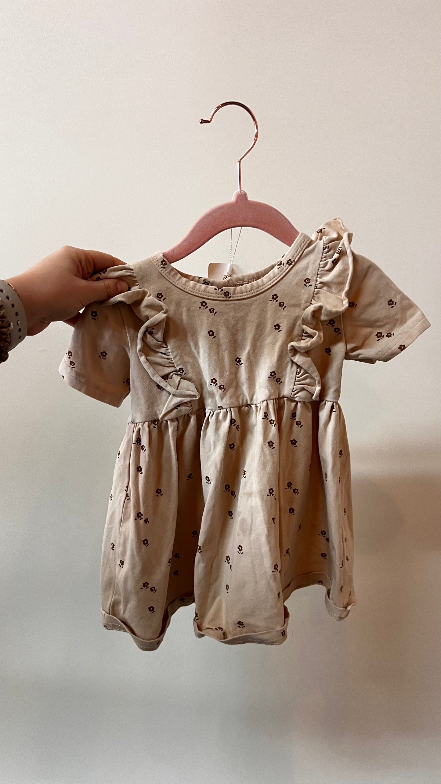SS - Consignment - Mebie Baby Taupe Floral Ruffle Dress - 18M