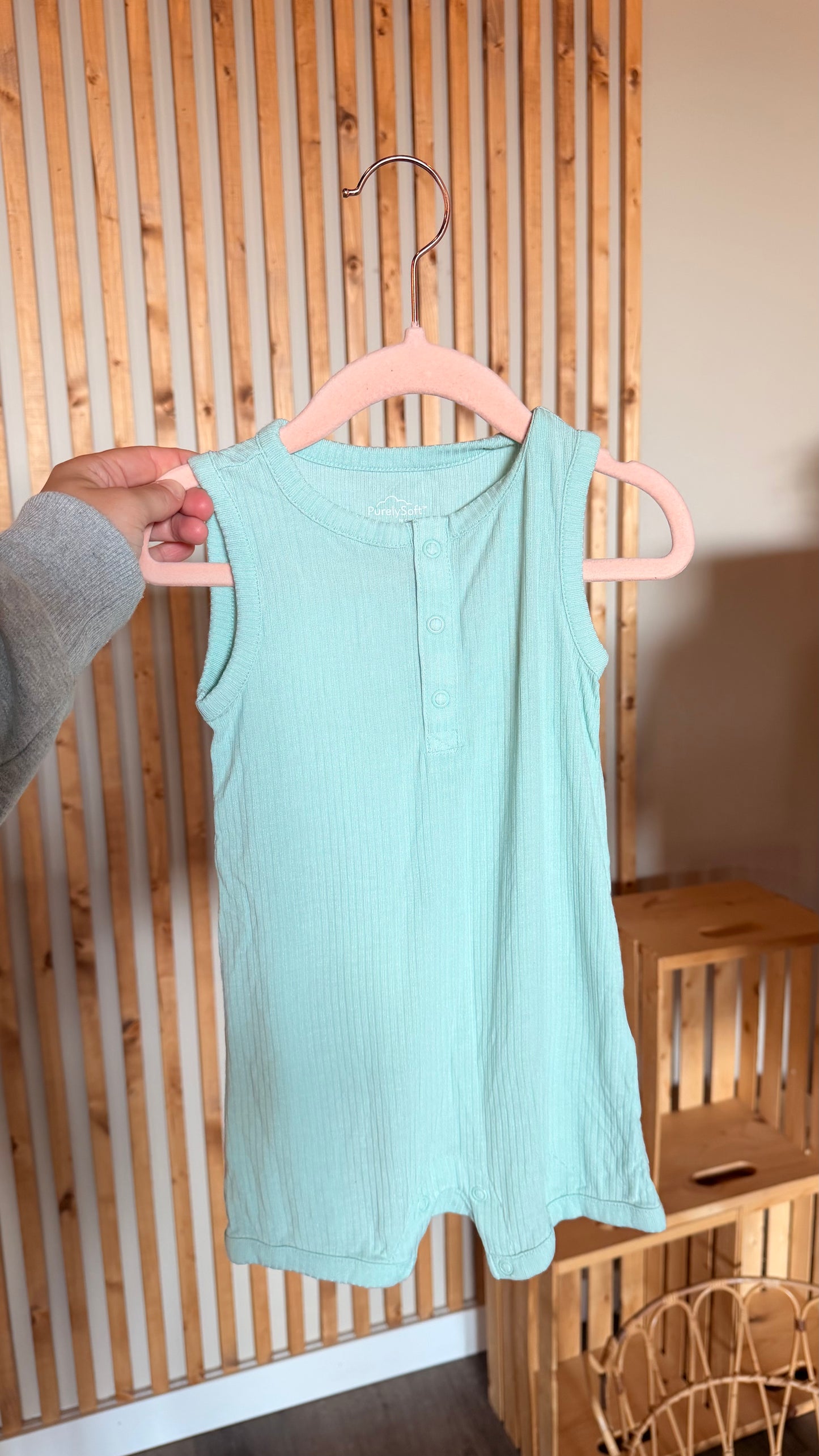 MM - Consignment - Purely Soft Sage Ribbed Romper 18M