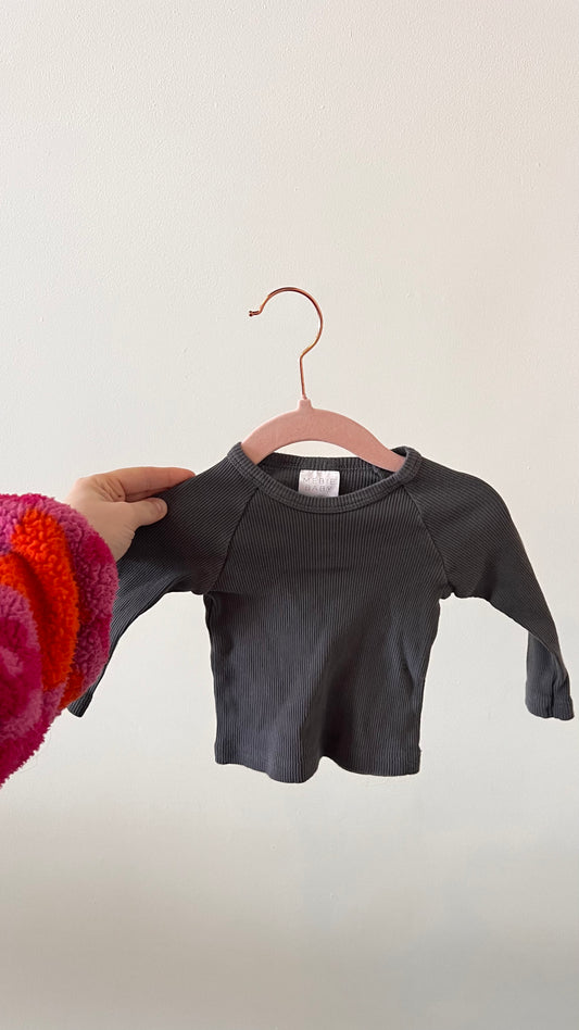 KD - Consignment - Mebie Baby Charcoal Bamboo Ribbed Long Sleeve 3-6M