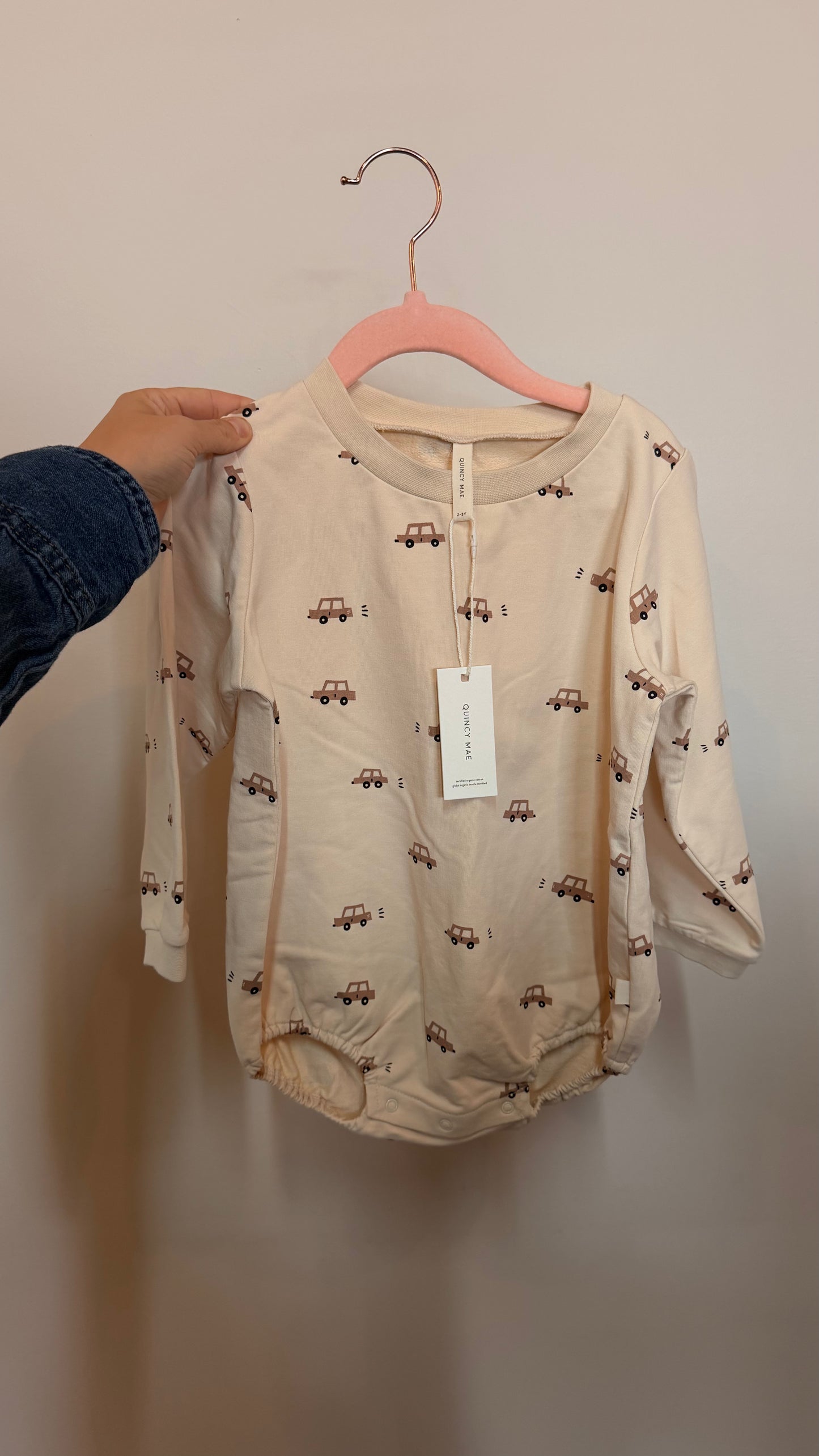 AB Consignment - NWT Quincy Mae Beige Car Bubble Romper 2-3Y
