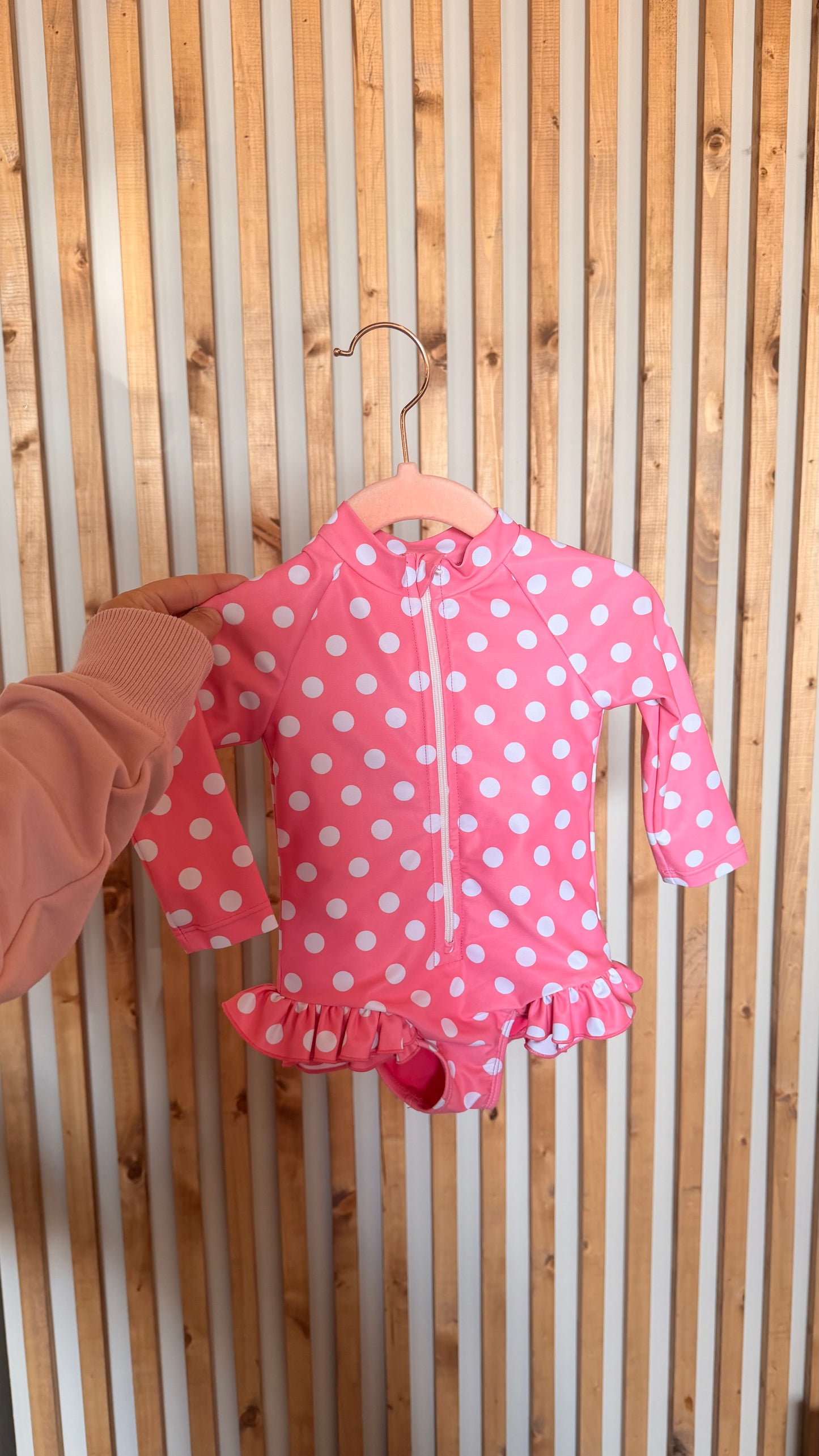 CC - Consignment - Imagine Perry - Pink Polka Dot Swimsuit 6-12M