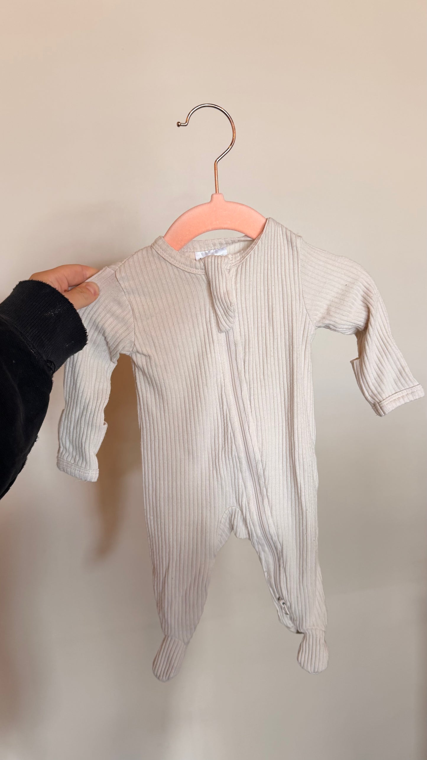 BB Consignment - Mebie Baby Cream Ribbed Sleeper Newborn