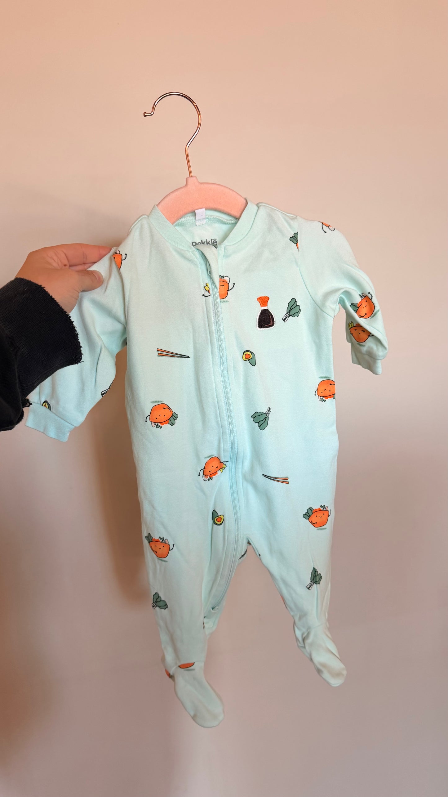 MM Consignment - NWOT Pekkle Baby Blue Food Print Sleeper 3M