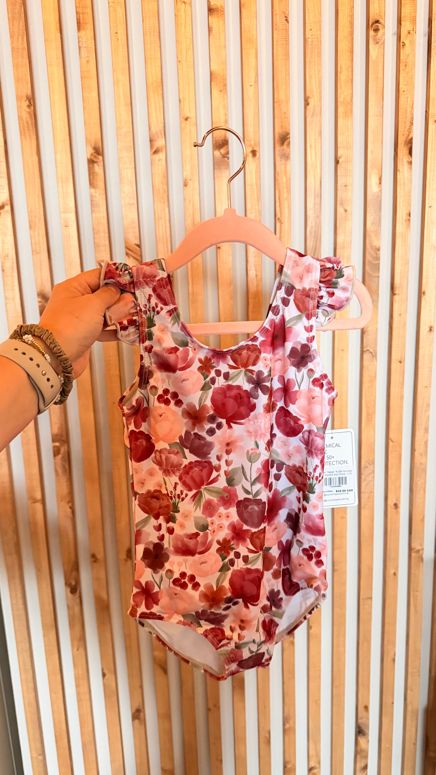 SM - Consignment - NWT Current Tyed Harper Ruffle Red Floral Swim 4/5Y