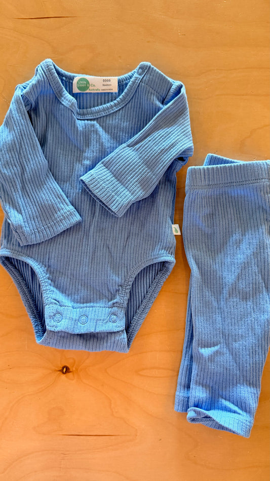 CC - Consignment - Little Green & Co - Ribbed Blue Bodysuit & Pant - Newborn