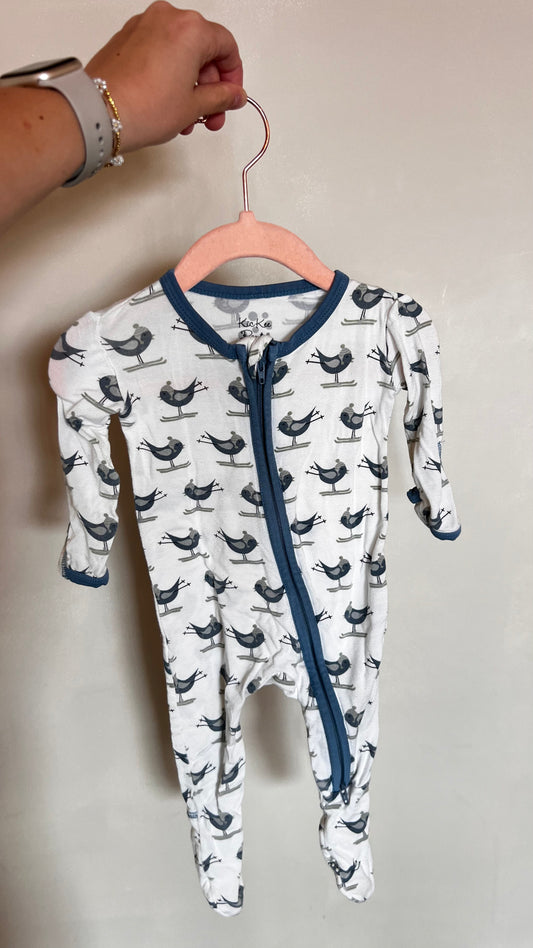KRH - Consignment - Kickee Pants Skiing Blue Birds Sleeper 3-6M