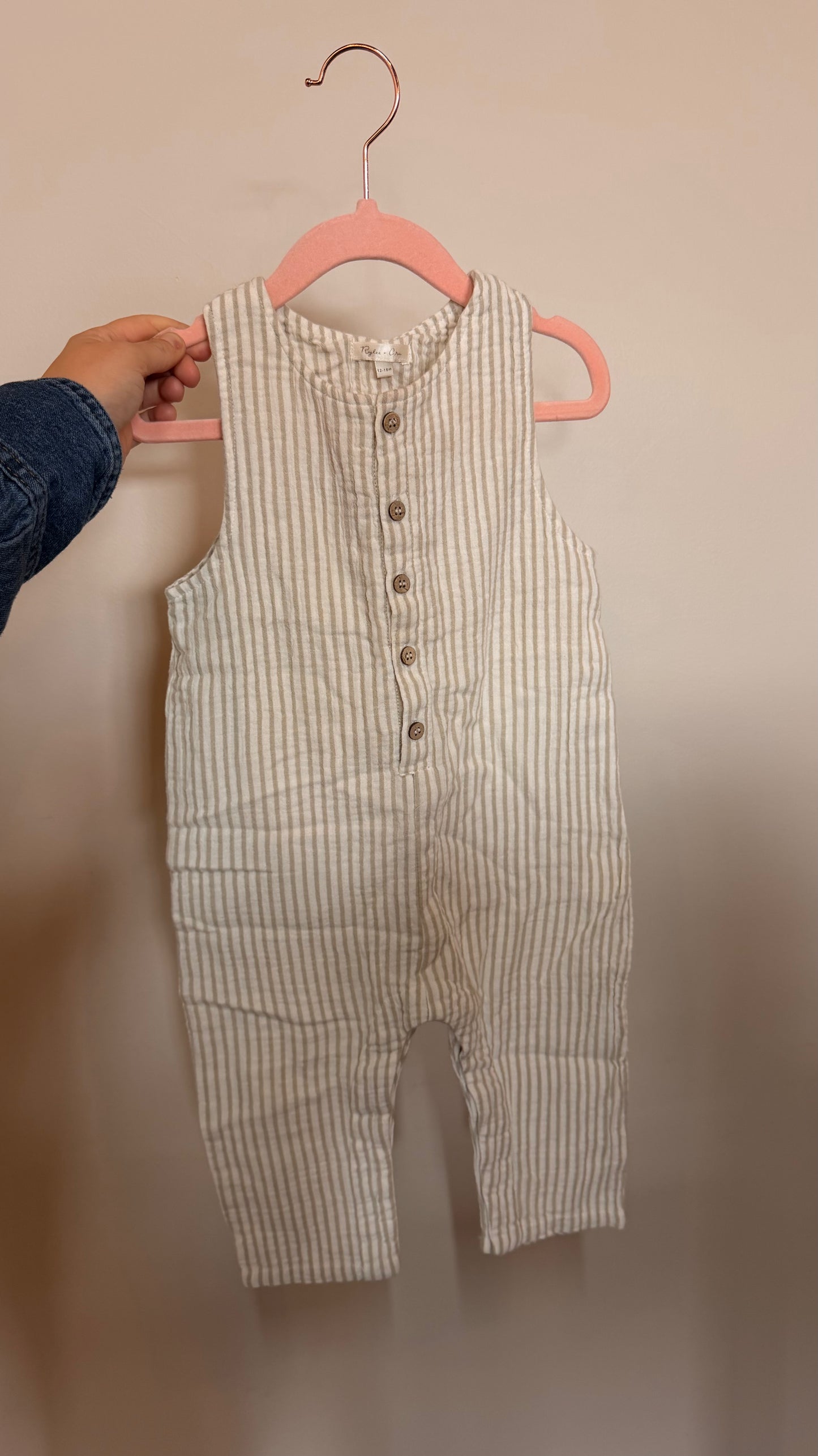 AB Consignment - Rylee & Cru Sage Striped Muslin Romper 12-18M