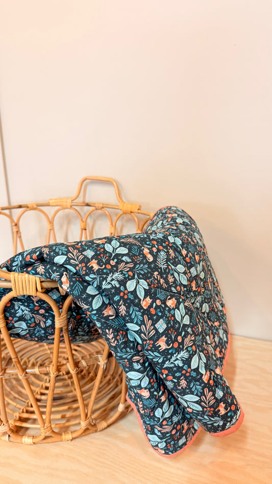 baby B basics - Blue Whimsical Winter Quilted Baby Blanket 32x40