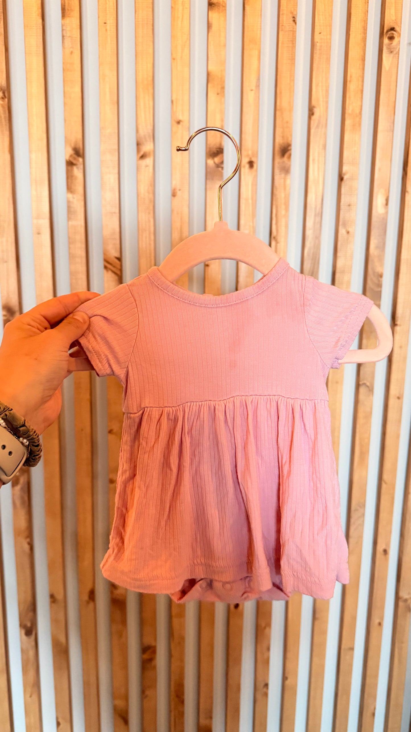 SM - Consignment - Purely Soft Ribbed Pink Bodysuit Dress Newborn