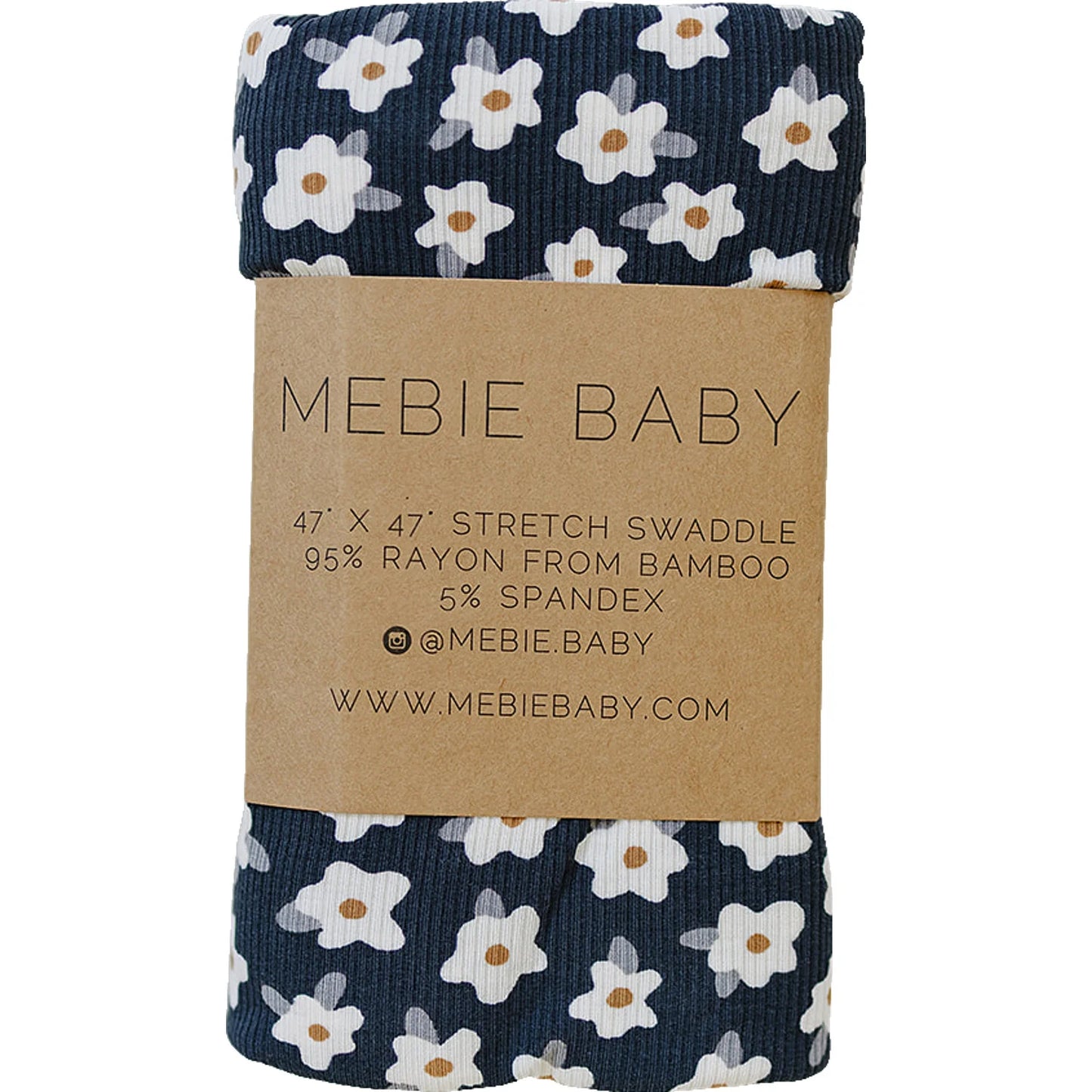 Mebie Baby - Navy Daisy Ribbed Bamboo Stretch Swaddle