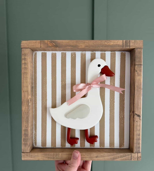 Crafts By Gillian - Striped Goose (Pink Ribbon) Wall Hanging