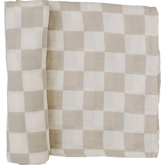 Pre Order - Mebie Baby - Taupe Checkered Muslin Swaddle Blanket