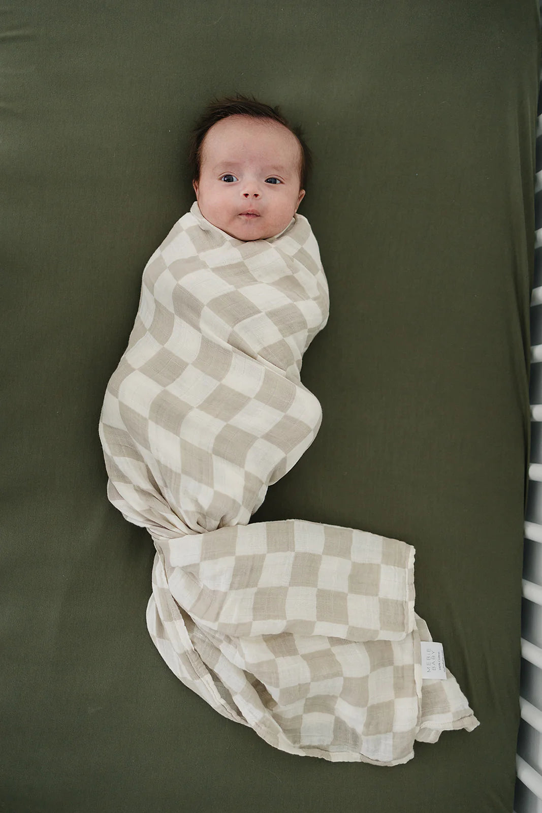 Pre Order - Mebie Baby - Taupe Checkered Muslin Swaddle Blanket