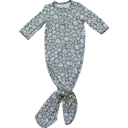 Mebie Baby - Dark Green Daisy Bamboo Knot Gown