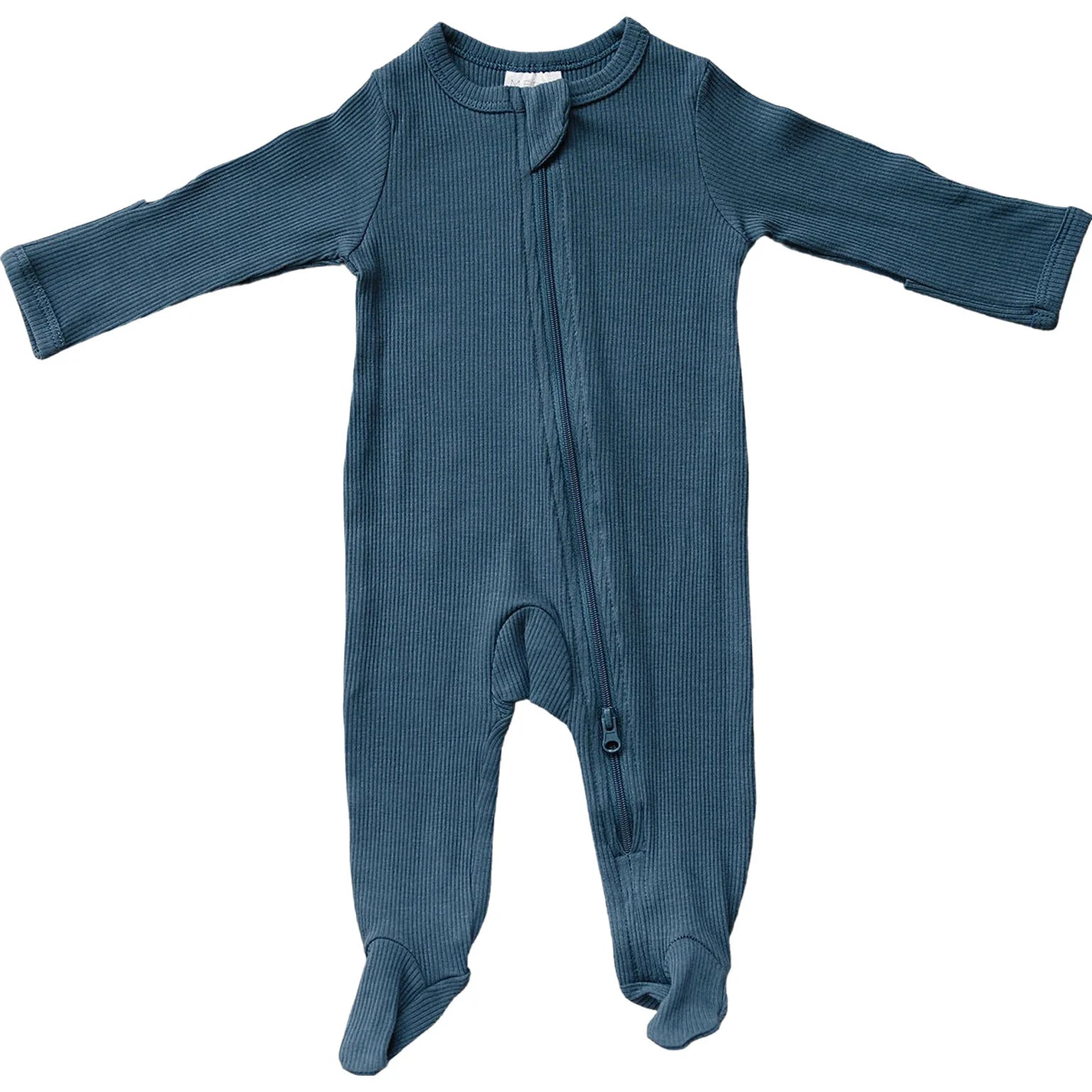 Mebie Baby - Navy Organic Cotton Ribbed Zipper Footed Sleeper