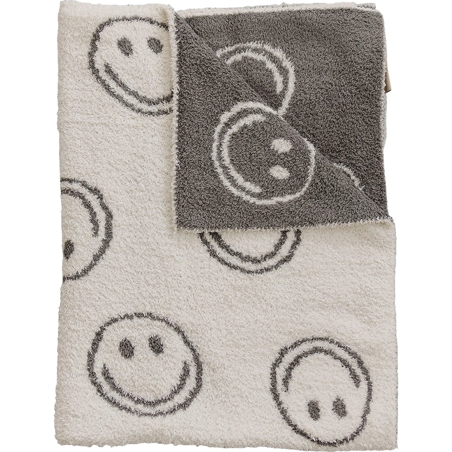 Mebie Baby - Charcoal Smiley Taupe Plush Blanket