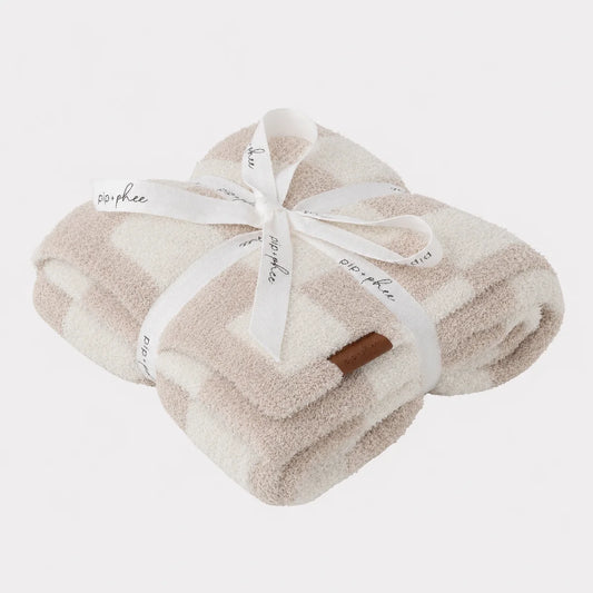 Consignment - NWT - Taupe Check Plush Blanket - 30x40