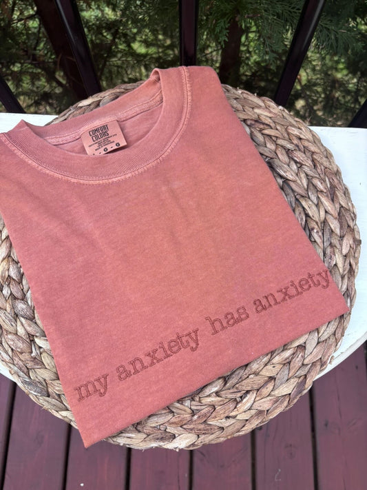 PRE ORDER - Teddy Little Apparel - My Anxiety Has Anxiety Tshirt - Rust