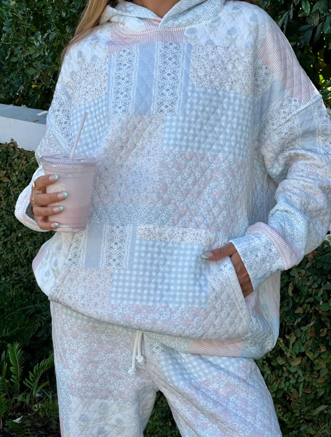 Blush Peony Boutique - Sunkissed Coconut - Shades of Blue Quilted Hoodie