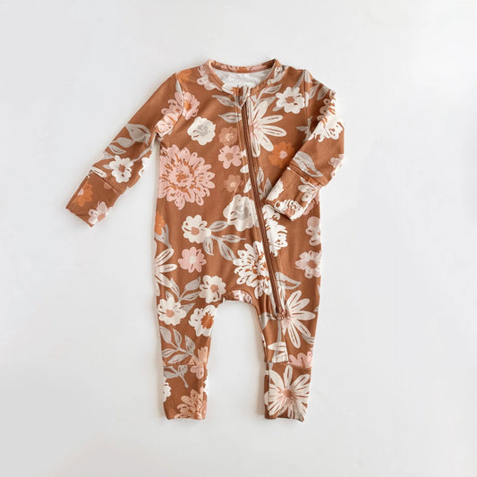 LITTLE LUBA - Rust Floral - One Piece Zip
