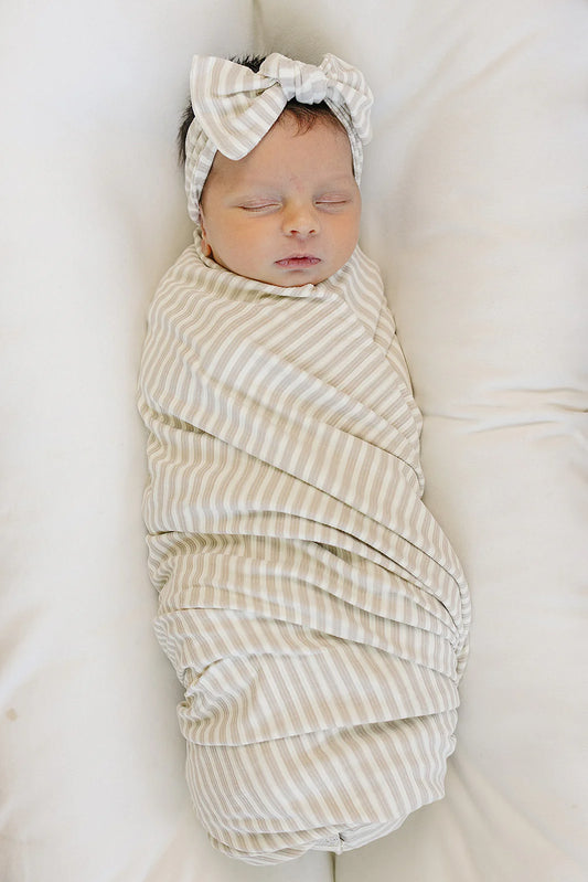 Mebie Baby - Stretch Swaddle - Taupe Stripe