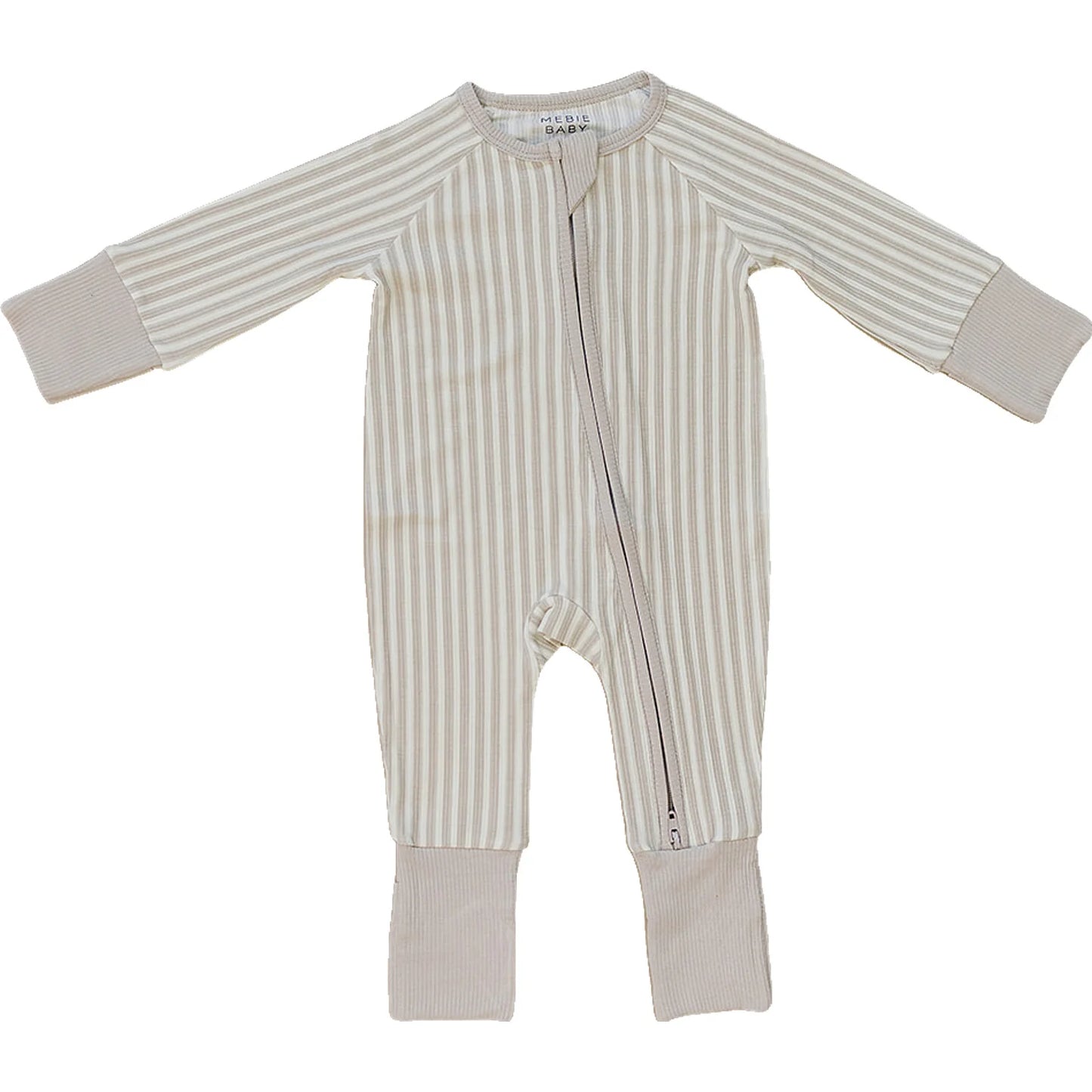 Mebie Baby - Taupe Stripe Ribbed Bamboo Zipper