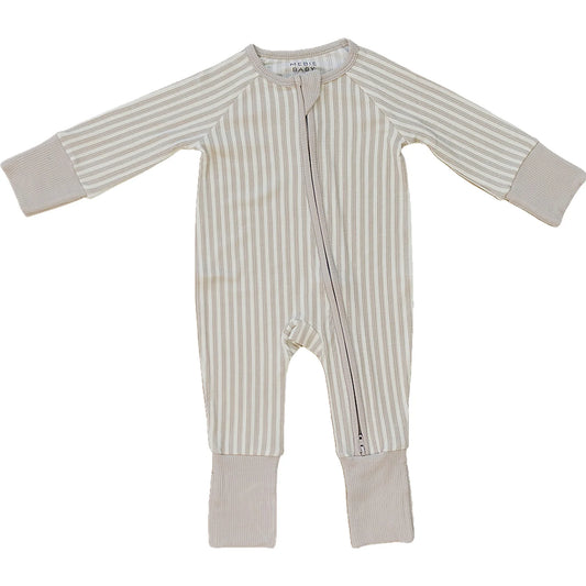 Mebie Baby - Taupe Stripe Ribbed Bamboo Zipper