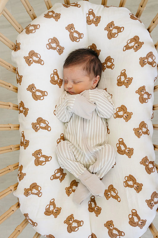 Mebie Baby - Taupe Stripe Ribbed Bamboo Zipper